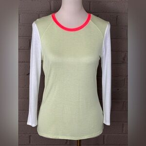 Ted Baker Lime and White Long Sleeve Tee with Neon Collar trim S